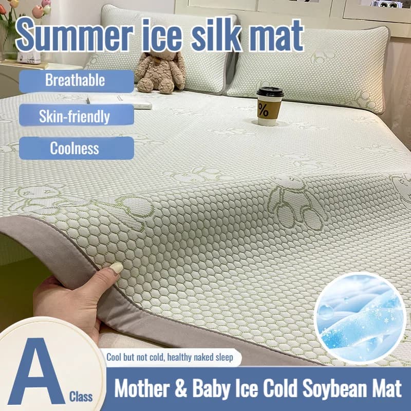 Ice Silk Cooling Mat for Summer Breathable Machine Washable Keeps Cool All Night Ice Silk Bed Sheet Temperature Regulating Sweat