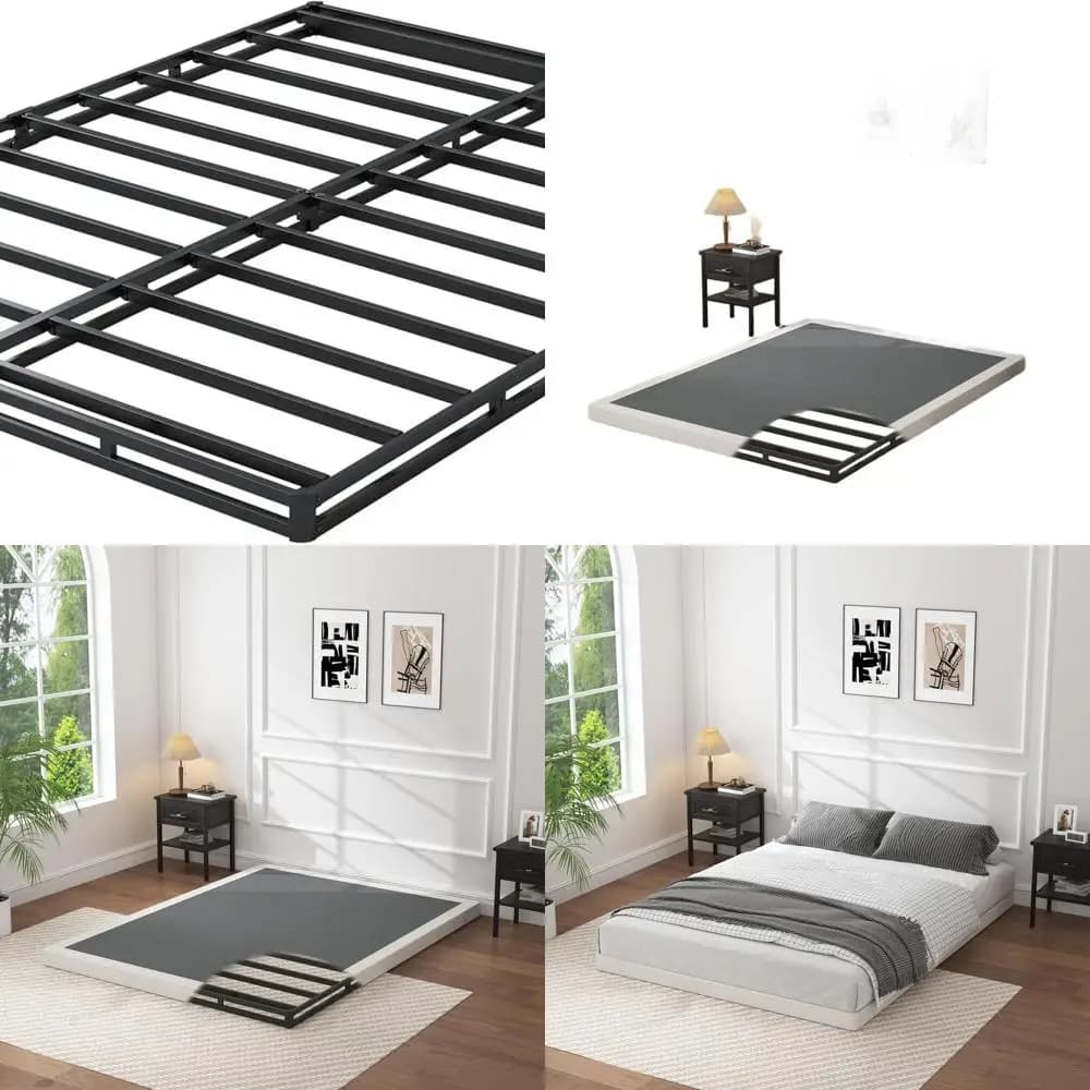 3 struttura letto king size in metallo resistente con facile montaggio, base a molle a basso profilo