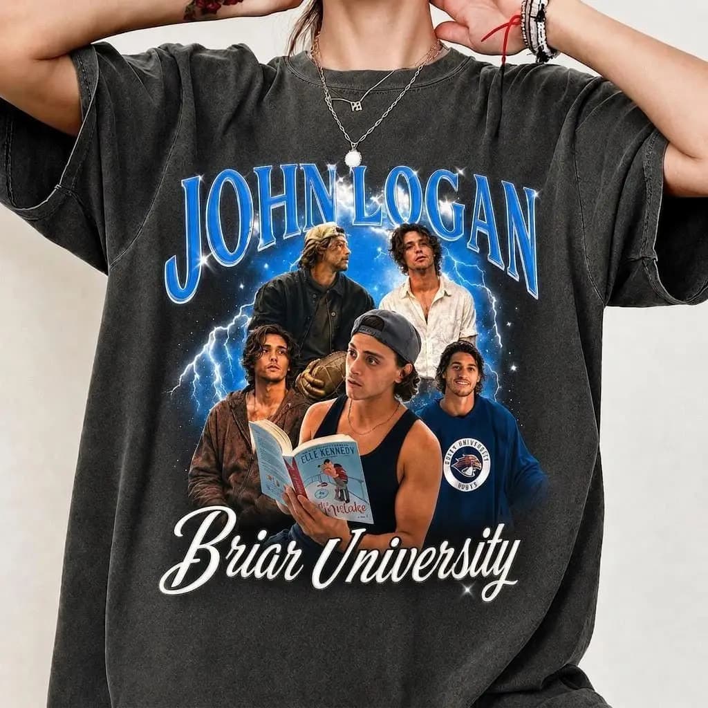 T-shirt con stampa grafica Off-Campus Briar John Logan, T-shirt alla moda da uomo e da donna, Tour Y2k Fans, T-shirt casual ampia e popolare, unisex
