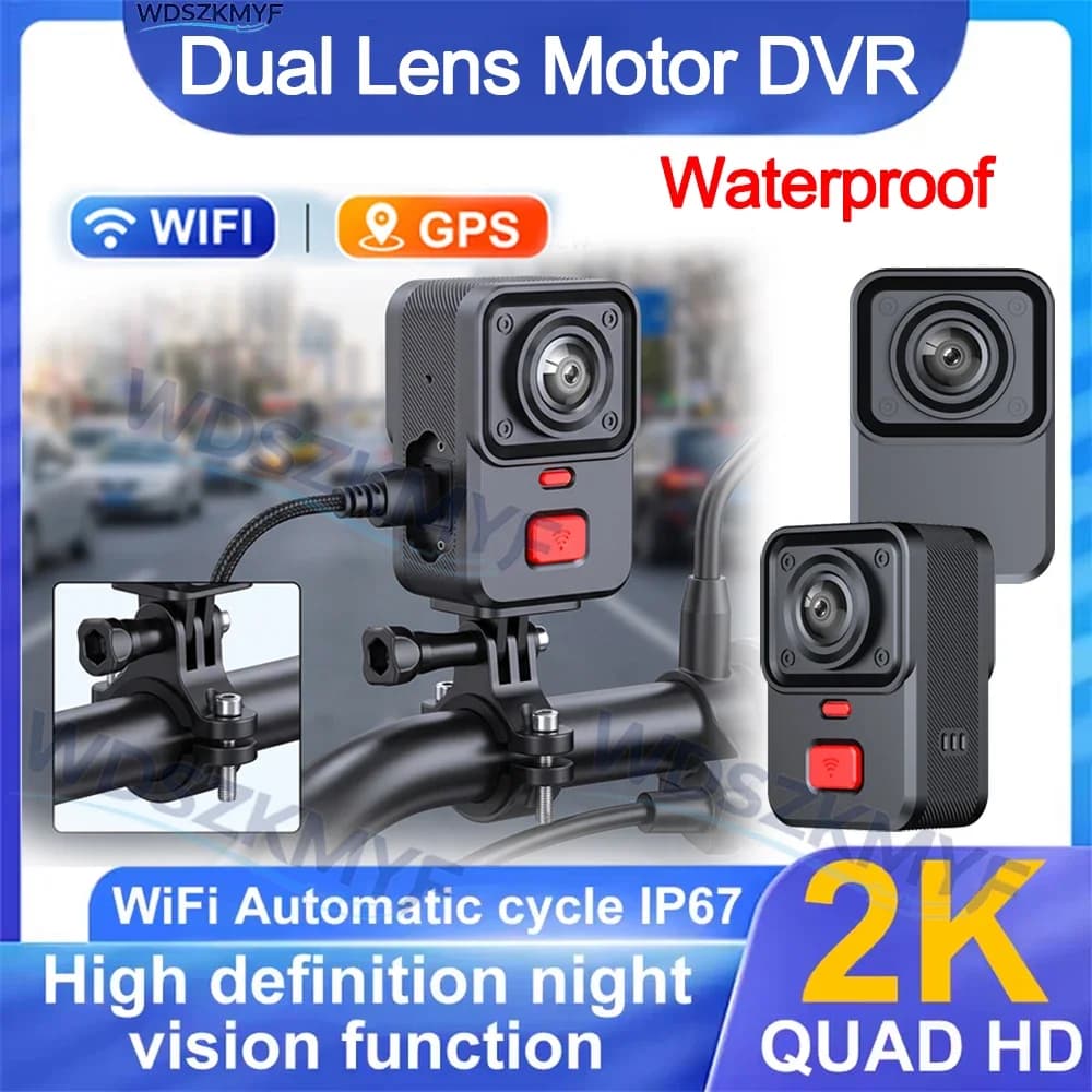 DVR Moto Dual 2K 480P WiFi GPS Impermeabile per Tutto il Corpo, Telecamera Anteriore e Posteriore per Moto, Registratore Video di Guida, Scatola Nera