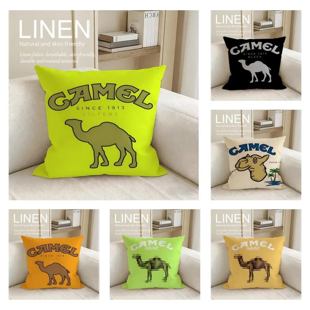 Set di 4 Federe per Cuscini a Tema Cammello, 50x50 40x40, Traspiranti e Lavabili, per Divano