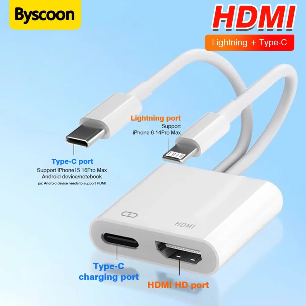 Convertitore Lightning/tipo C a HDMI HD 4K @ 60Hz Convertitore video con display linea di proiezione 1080P per iPhone16 15 14 13 iPad MacBook