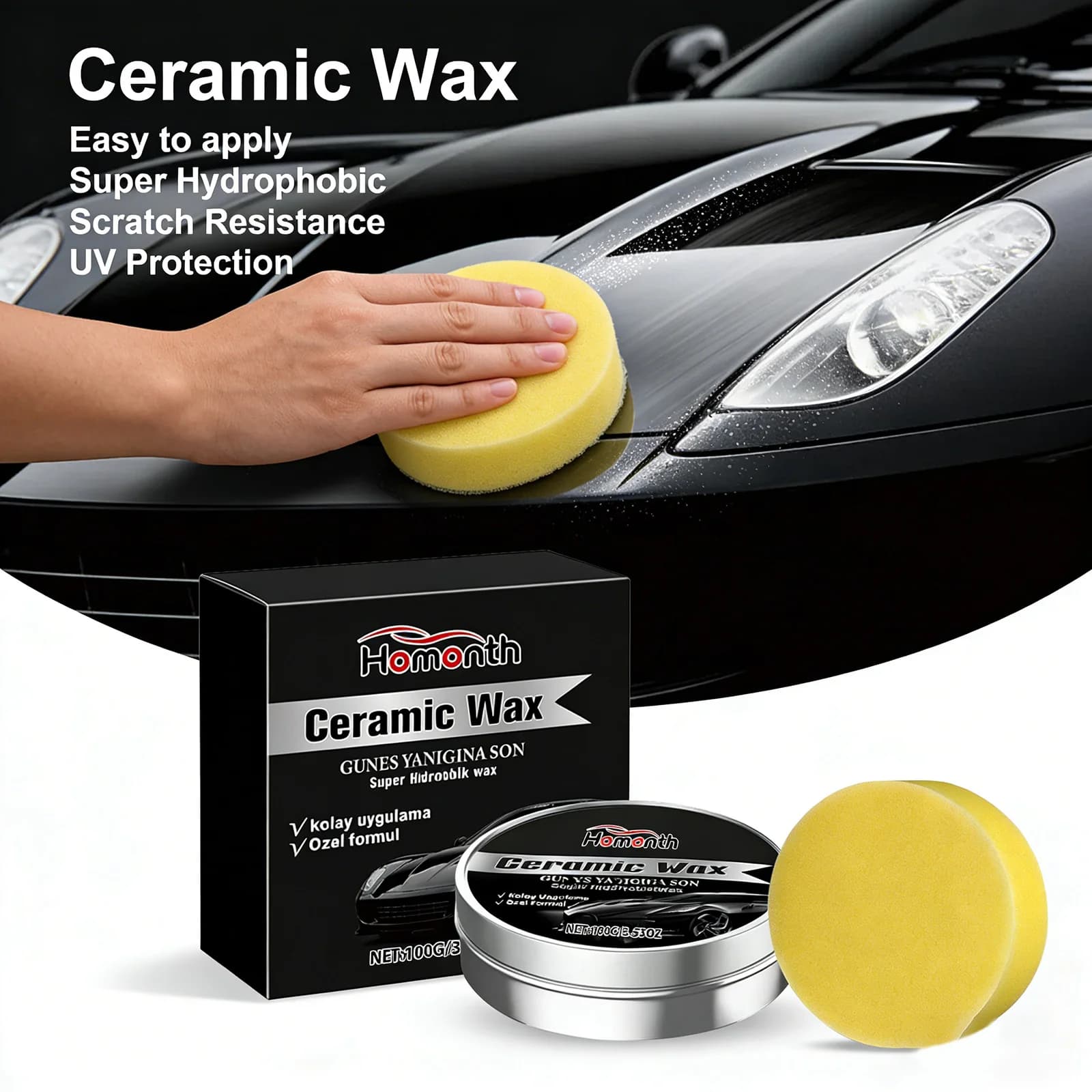 Cera Ceramica Universale per Auto – Rivestimento Idrofobico, Resistente ai Graffi, Rimuove Goccioline e Ossidazione, Lucidante Protettivo per Vernice ad Alta Lucentezza