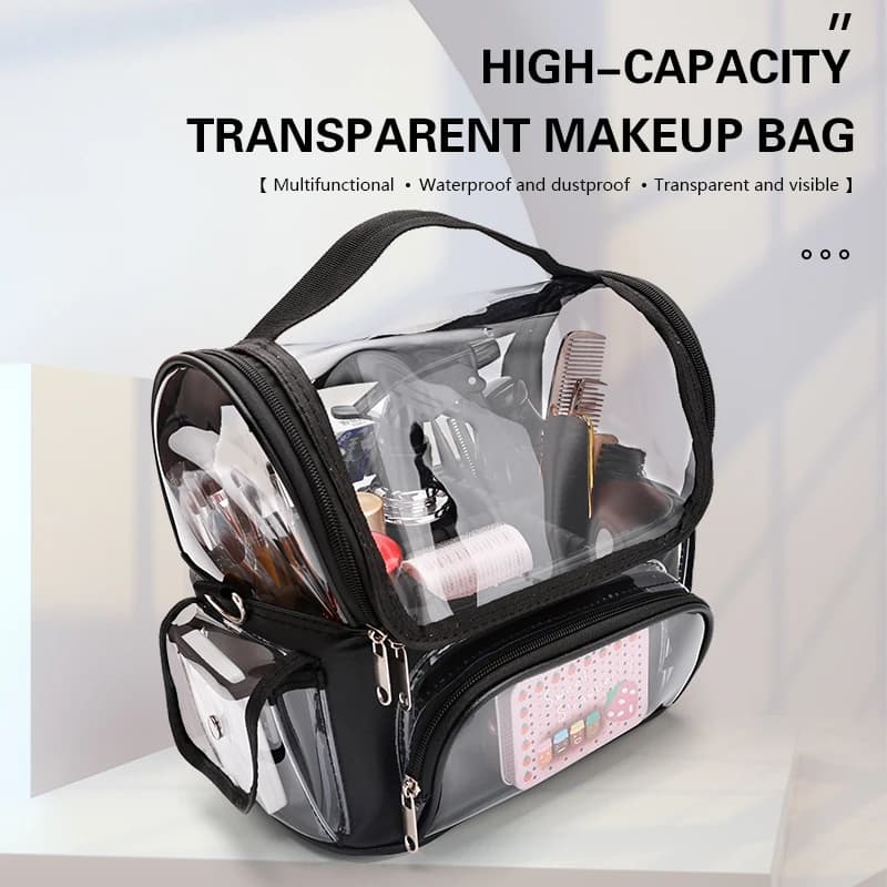 Professional with adjustable strap and dividers Brush bag Organizer with lid Travel Makeup Body transparent waterproof