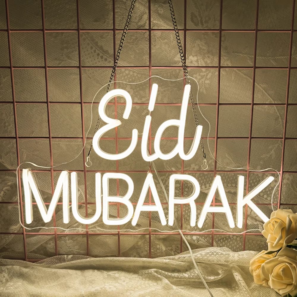 Eid Mubarak Neon Led Sign Ramadan Festival Luci al neon calde Camera da letto Decorazioni per feste Lampada da parete Lettera Insegne al neon Alimentate tramite USB