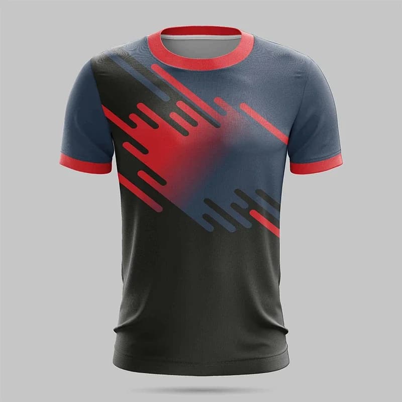 Men's hiking outdoor sport T-shirt with fashionable 3D printed striped design. Summer loose and breathable top for 2026.