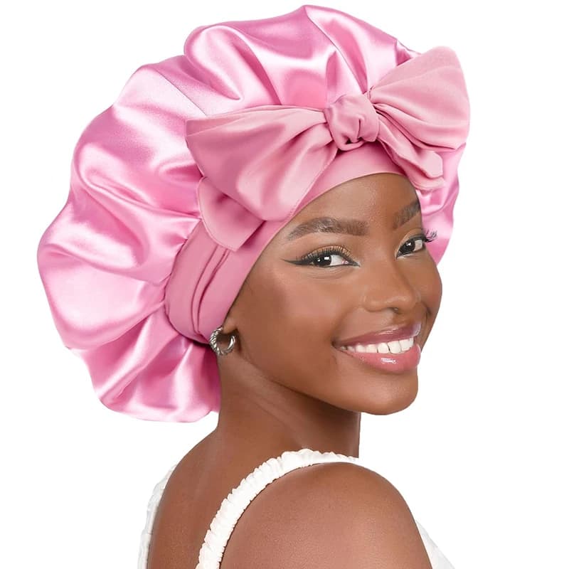 New Solid Satin Night Hat with Elastic Elastic Band for Women Night Shower Head Adjustable Cover for Hair