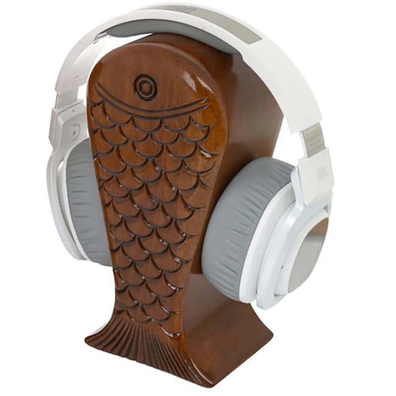 Supporto per supporto per cuffie da gioco a forma di pesce in legno, supporto per supporto per espositore per cuffie per giocatori regali scrivania Gaming
