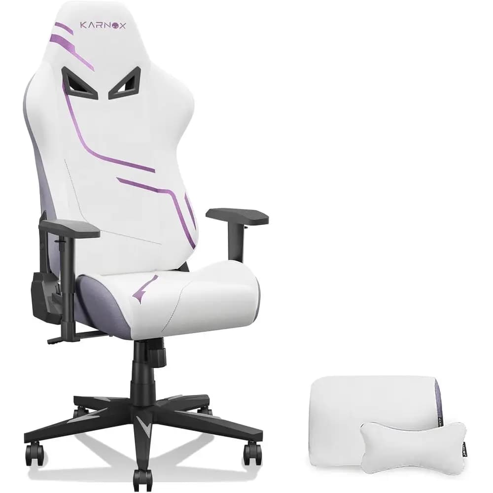 Sedia da gaming ergonomica con schienale alto, altezza regolabile, supporto lombare per adulti e ragazzi, tessuto bianco e blu