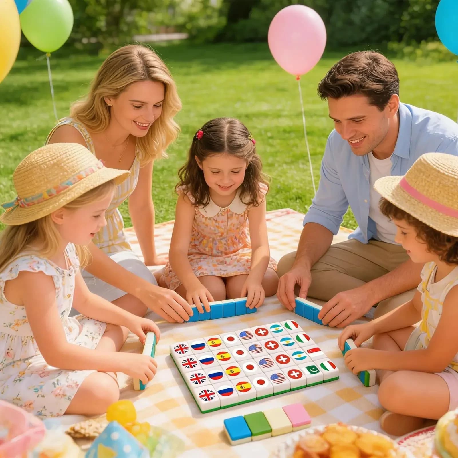64+1 Seaside Escape Mini Mahjong: Gioco da Tavolo TikTok con Tessere da 24mm Sanrio Hello Kitty, Bandiera, Emoji, Gatto, Cane, Scacchi da Battaglia, Giocattoli