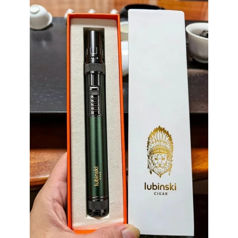 LUBINSKI Cigar Lighter Multifunctional Portable Jet Lighter with Cigar Punch Holder Needle Windproof Smoking Tool Gift for Men