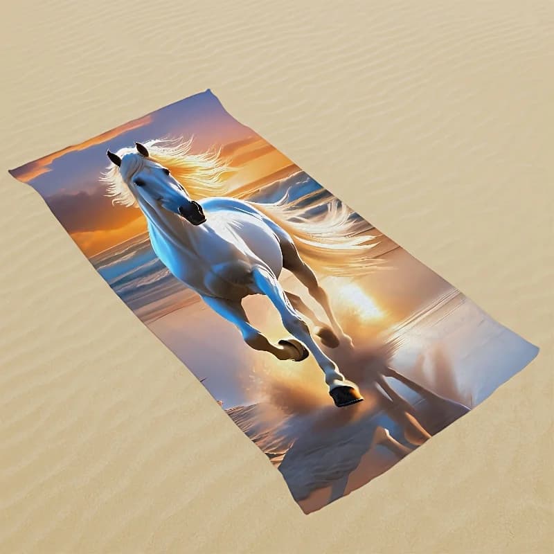 1 pezzo di asciugamano da spiaggia con motivo cavallo bianco, multiuso, per piscina, bagno, campeggio, viaggi, yoga, fitness