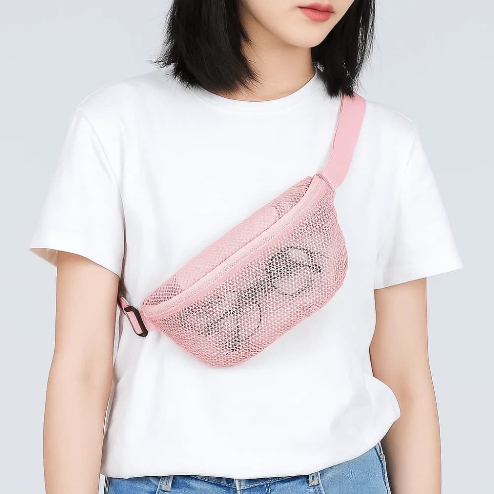 Hollow Out Mesh Waist Bag Zipper Adjustable Hip Belt Bag for Sport See Through Lightweight Portable Mesh Purse Running