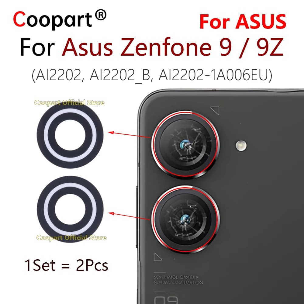 Coopart Nuova lente di copertura in vetro per fotocamera posteriore posteriore per Asus Zenfone 9 9Z ZS696KS AI2202-1A006EU AI2202_B con adesivo