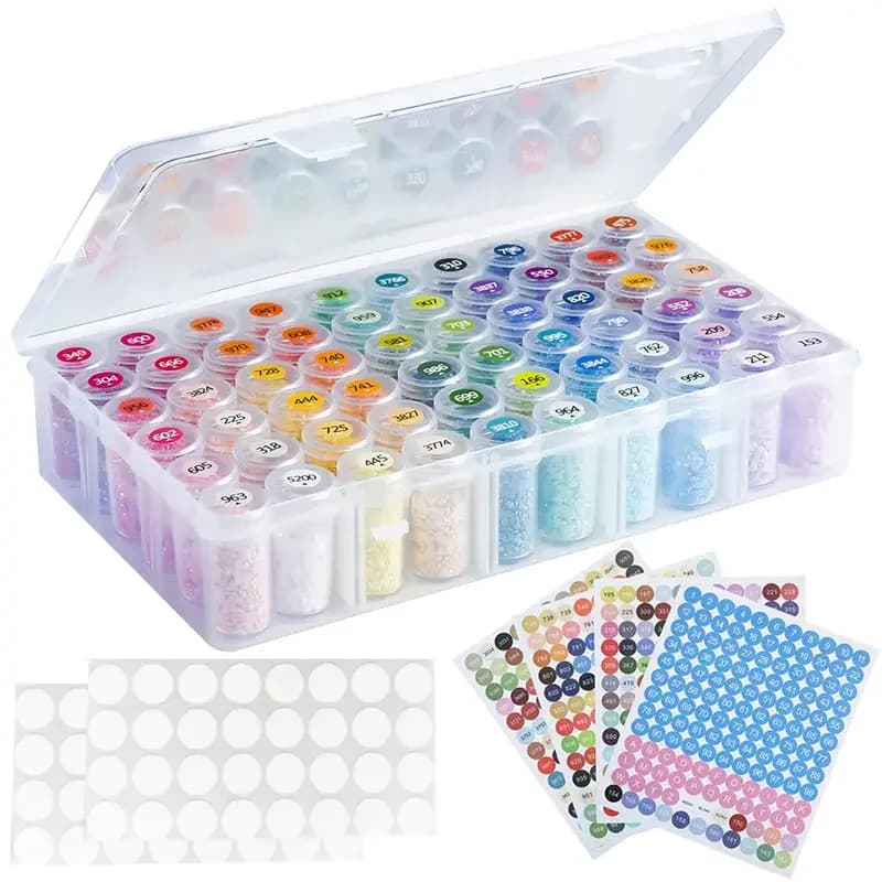 CHENISTORY 60 Bottles Diamond Painting Container Case With Color Number Stickers Labels Beads Storage Box Organizer Tool