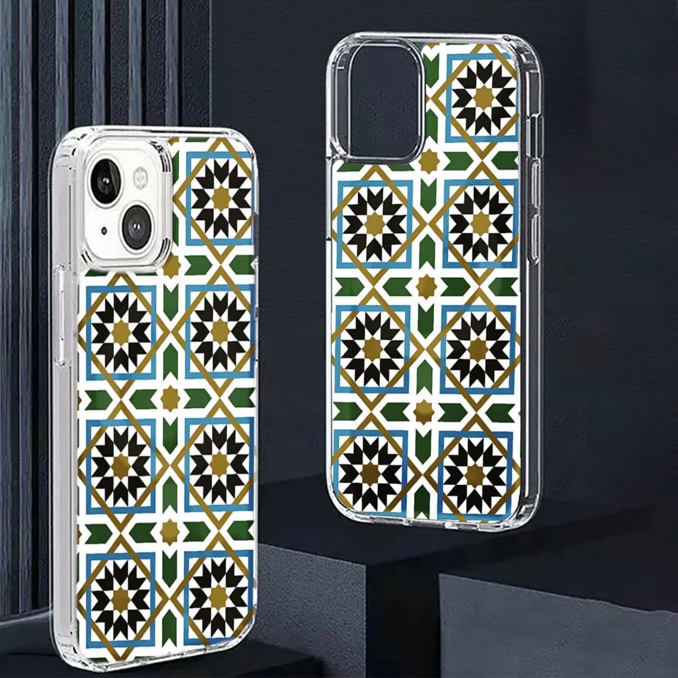 Moroccan Tile Pattern, Phone Case, Acrylic And Tpu Material With Magnetic Ring Design, Geometric Star And Diamond Motif, Transparent Edge With Precise Cutouts For Camera And Ports, Ideal For Daily Use And Travel