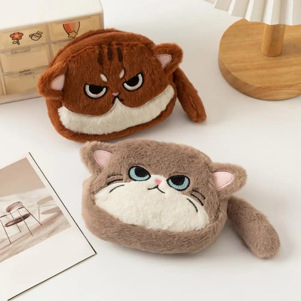 Portamonete a forma di gatto, borsa con cerniera a forma di gatto dei cartoni animati, custodia per monete da donna, portafoglio, borsa per rossetto