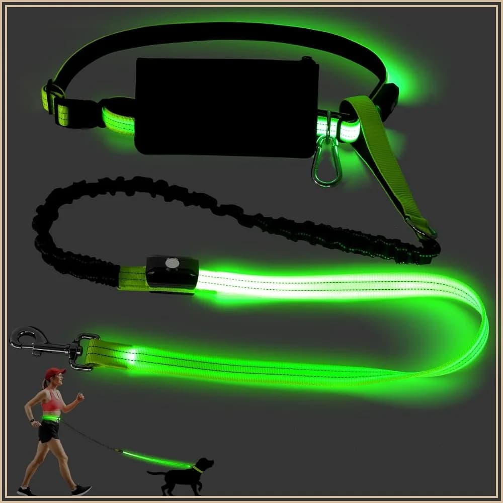 LED Hands Free Dog Leash, Waist Leash for Dog Walking, Retractable Bungee Light Up Dog Leash, Handless Running Leash, Reflective Leash for Jogging Training Hiking