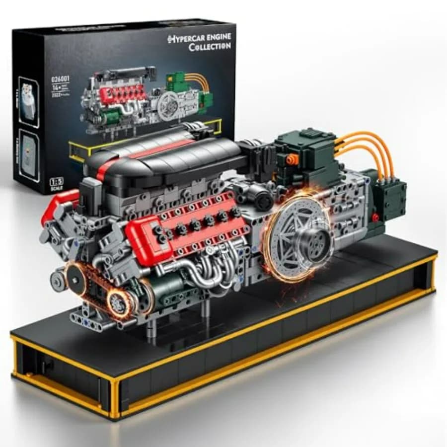 Kit Modello Motore V12 con Scatola Batteria e Motore, 2322 Pezzi, Giocattolo STEM per Adulti dai 14 Anni in su, Kit di Costruzione Ingegneristica in Nero e Argento