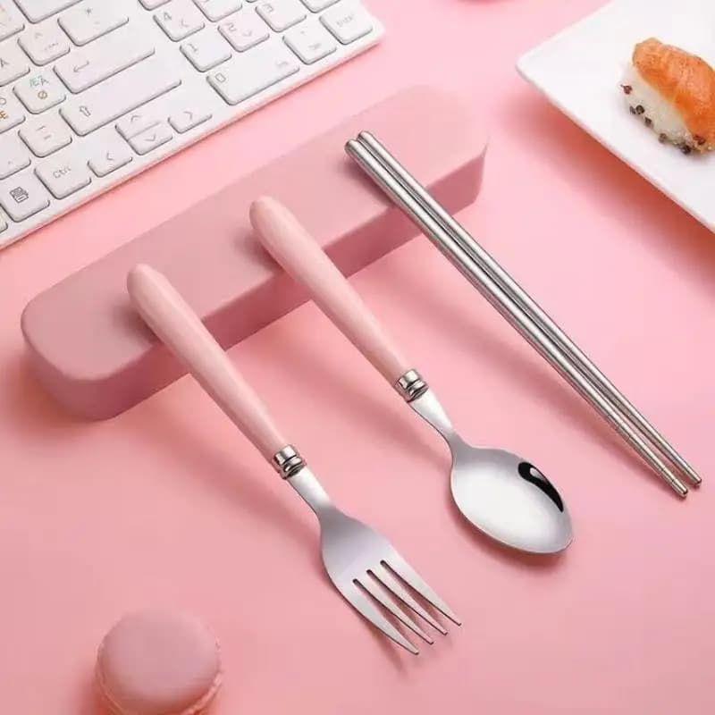 Stoviglie portatili per studenti in acciaio inossidabile, pranzo da viaggio all'aperto, cucchiaio, forchetta, bacchette, set con custodia, regalo per adulti