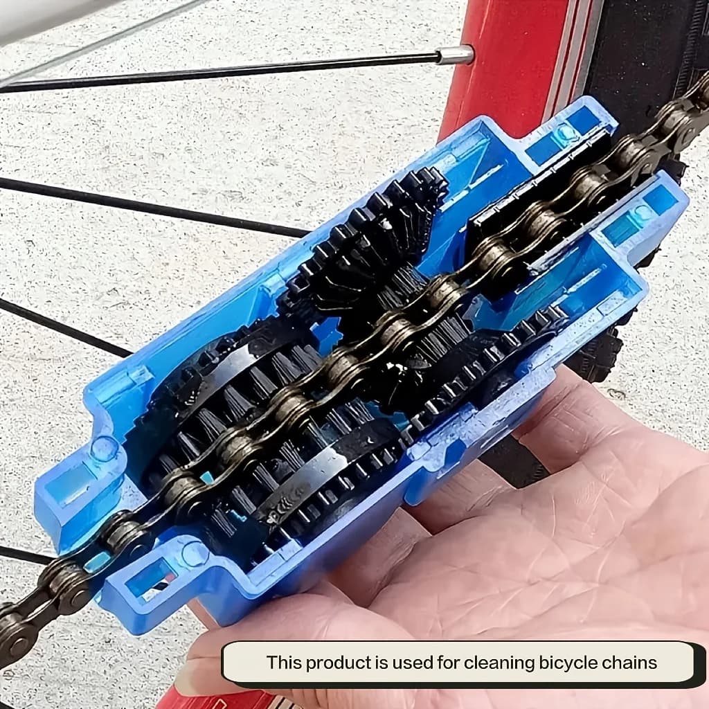 1pc Bicycle Chain Cleaner, Portable Handheld Bicycle Cleaning Tool, Plastic Coated Fiberglass Gear Cleaner, 360 ° Rotating Brush
