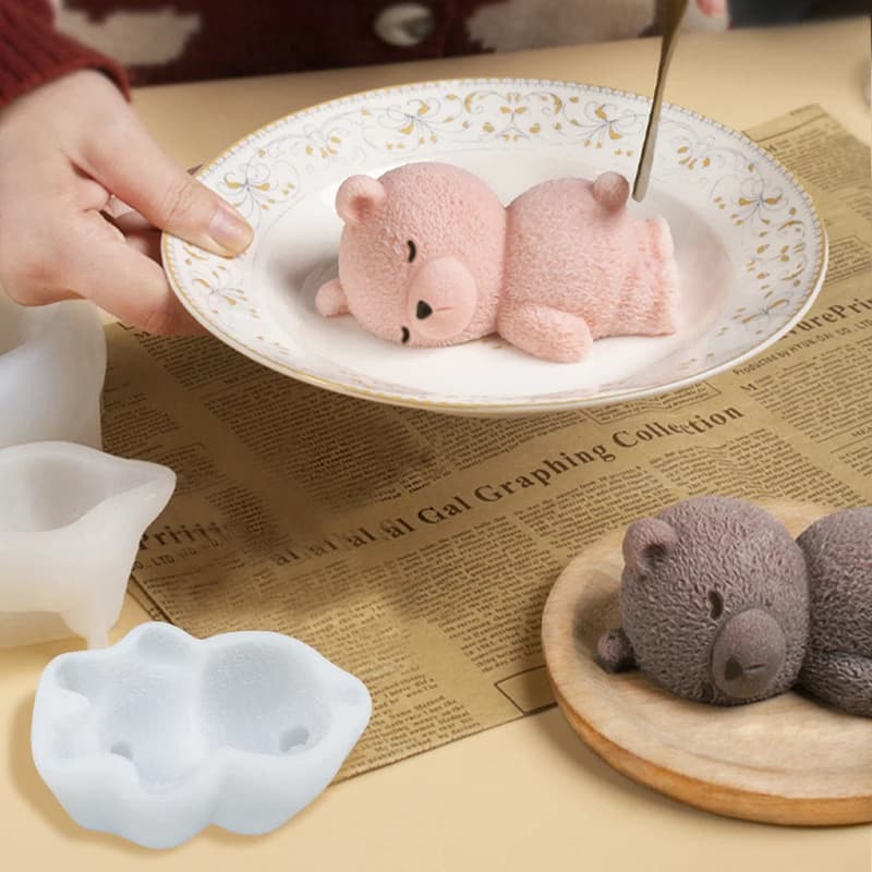 Stampi in Silicone per Torte Mousse a Forma di Orso Dormiente 3D, Stampi per Gelato, Decorazioni per Cupcake, Accessori per Pasticceria Fai-da-Te