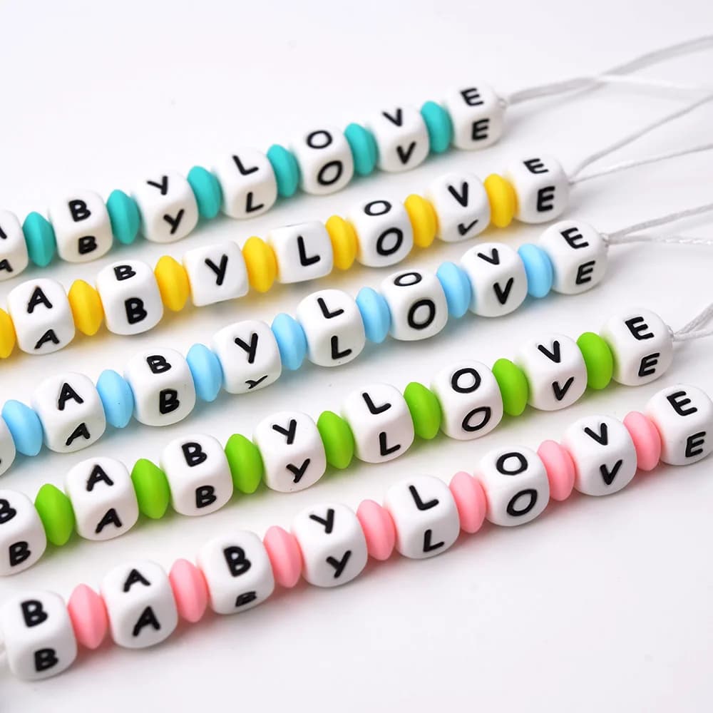 New Personalized Name Baby Pacifier Clip Chain Silicone Beads Handmade DIY Teething Dummy Holder Baby Teething Toy