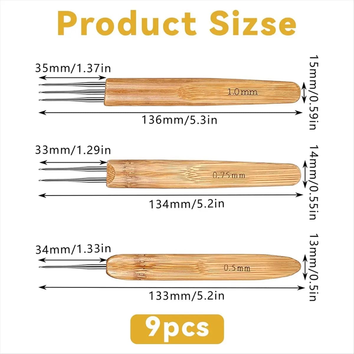 Set di 9 Uncinetti per Dreadlock, Ago per Capelli Intrecciati, Strumento per Dreadlocks, Aghi per Uncinetto per Creazioni Intrecciate