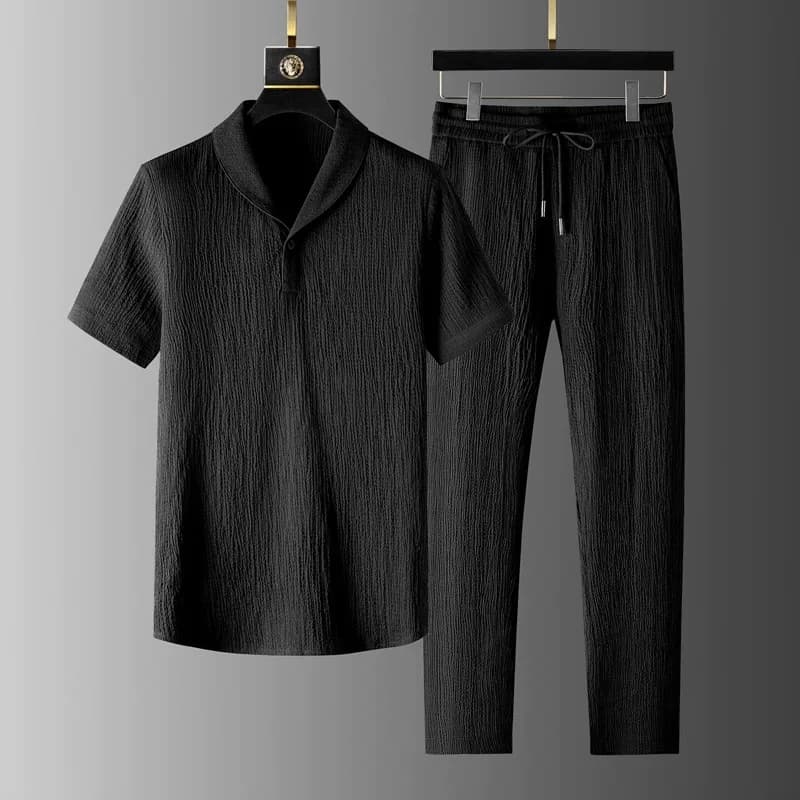 Nuovo Set Casual da Uomo 2025 in Cotone e Lino, T-shirt a Maniche Corte e Pantaloni Lunghi, Completo Estivo alla Moda per il Tempo Libero e lo Sport