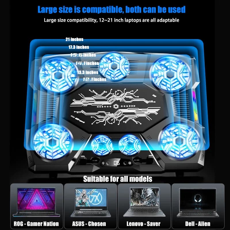 Tappetino di raffreddamento per laptop da gioco Supporto di raffreddamento per laptop con schermo LED pieghevole regolabile a 5 posizioni per laptop da 12,1 pollici - 21 pollici