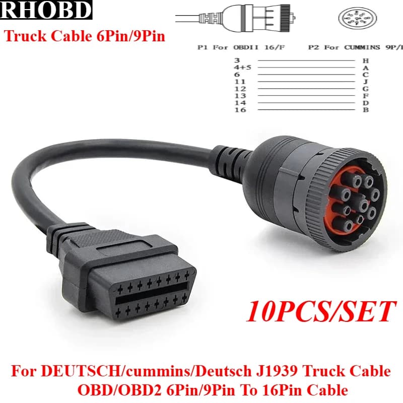10 Pz/set 9Pin 6Pin-16P Truck Linea Cavo J1939 9 Pin OBD2 Maschio a Femmina Strumento Diagnostico Connettore per DEUTSCH/Cummins/Deutsch