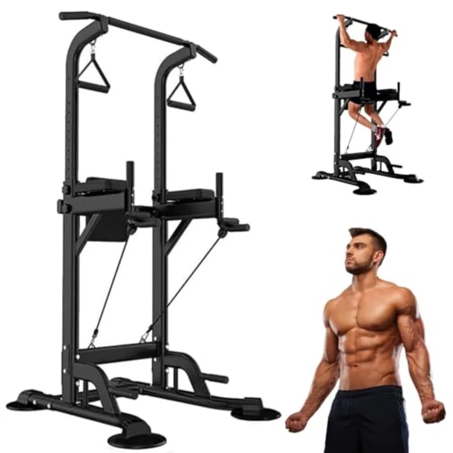 Power Tower con Barra per Trazioni per Palestra Domestica, Stazione Multifunzione per Trazioni e Dip, Stazione per Dip Regolabile in Altezza