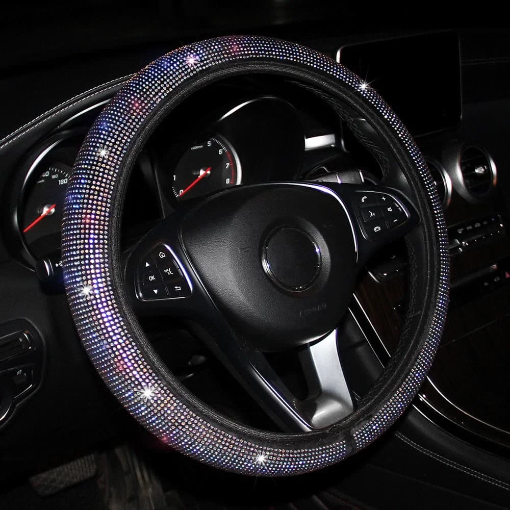 Car cover, universal elastic cover 37/38 cm, with diamonds, bling-bling effect, four seasons, crystal, female styling, for interior.