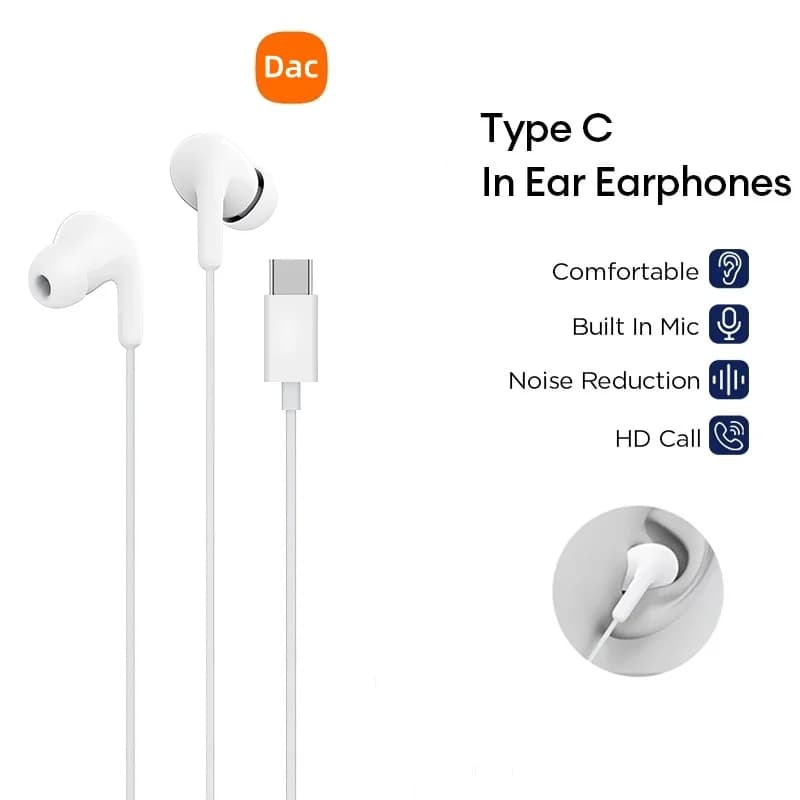 Auricolari USB Tipo C, Cuffie Stereo Sportive con Controllo Cablato e Microfono per Smartphone Huawei e Xiaomi
