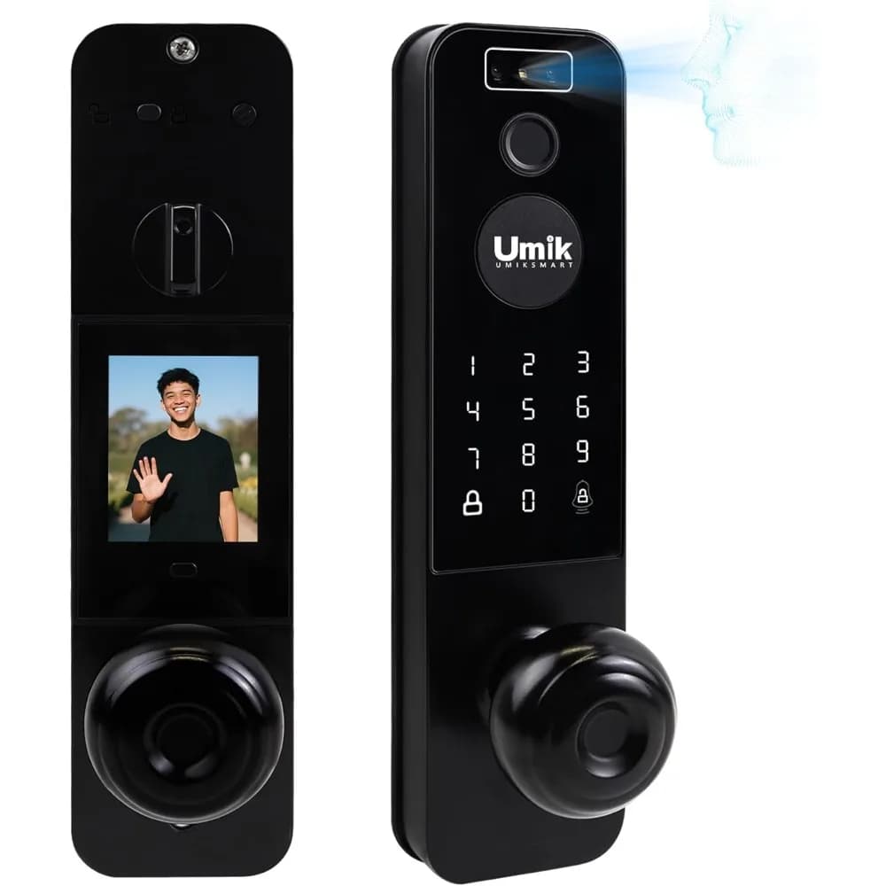 Serratura intelligente per porta con riconoscimento facciale 3D, serratura intelligente video con fotocamera e campanello, serratura per porta d'ingresso senza chiave 6 in 1 per porta d'ingresso, APP R