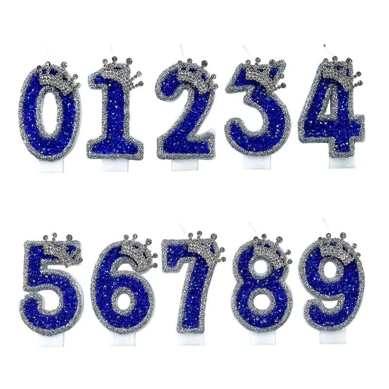 Candela di compleanno con corona blu Candele per torta con numeri 0-9 per ragazza Candela per bambini da 1 anno Decorazioni per feste di anniversario Candela con numeri blu
