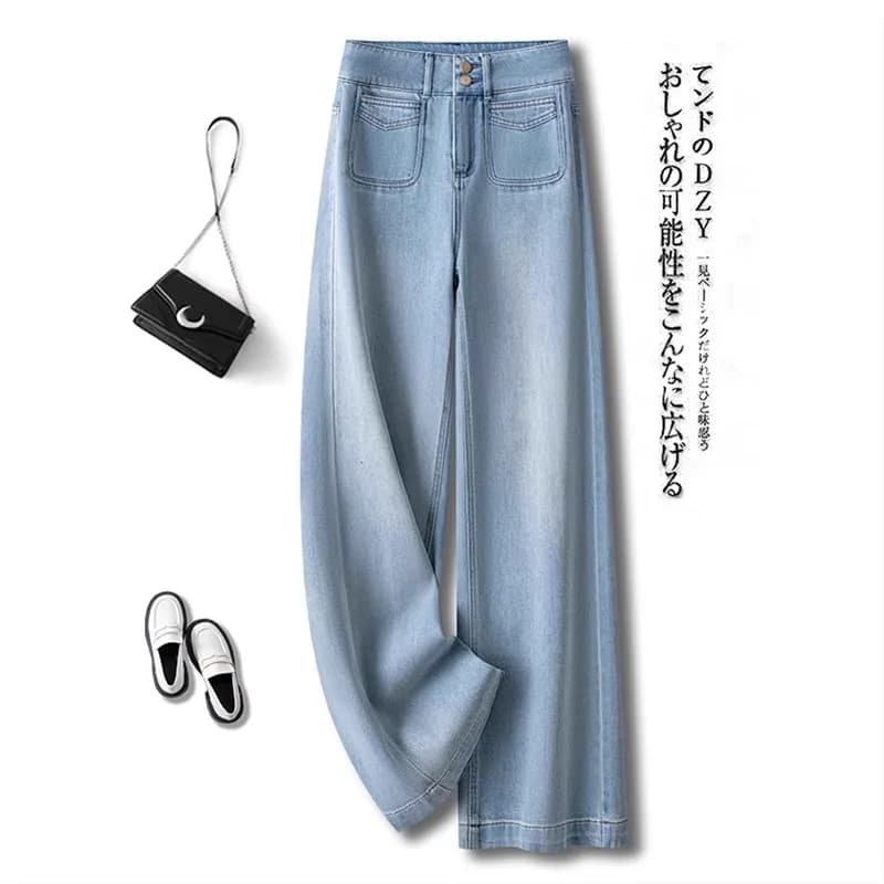 Women's Blue Jeans Summer pants draped Korean style straight leg Short slimming pants