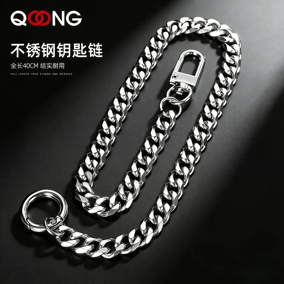 Portachiavi da Cintura in Acciaio Inossidabile da 40 cm, Stile Rock Punk, per Pantaloni, Hipster, Jeans, con Clip, Gioielli Hip Hop da Uomo