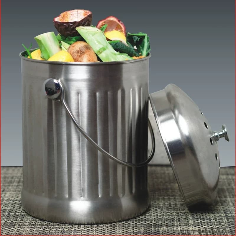 5L Stainless Steel Kitchen Compost Bin Black Charcoal Filter Vegetable Peel Waste Can for Household Food Scrap Storage