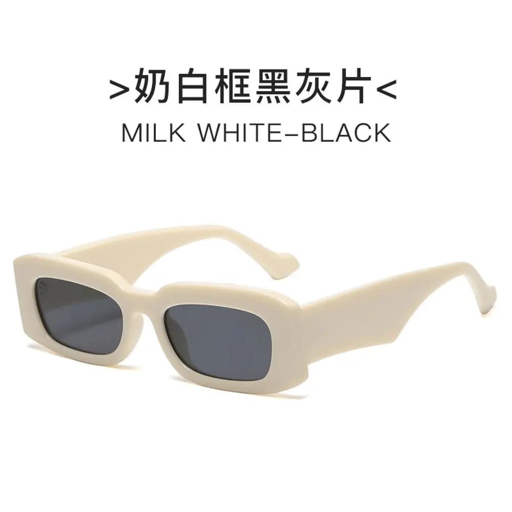 Vintage Tiny Square Sunglasses, Matte Off-white Frame Dark Grey Shading Lenses Unisex Eyewear