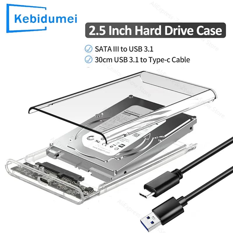 KEBIDUMEI Case Esterno USB 3.1 per HDD/SSD da 2,5 Pollici, Box per Disco Rigido 5Gbps Veloce USB a Micro Type-C SATA, Custodia Trasparente