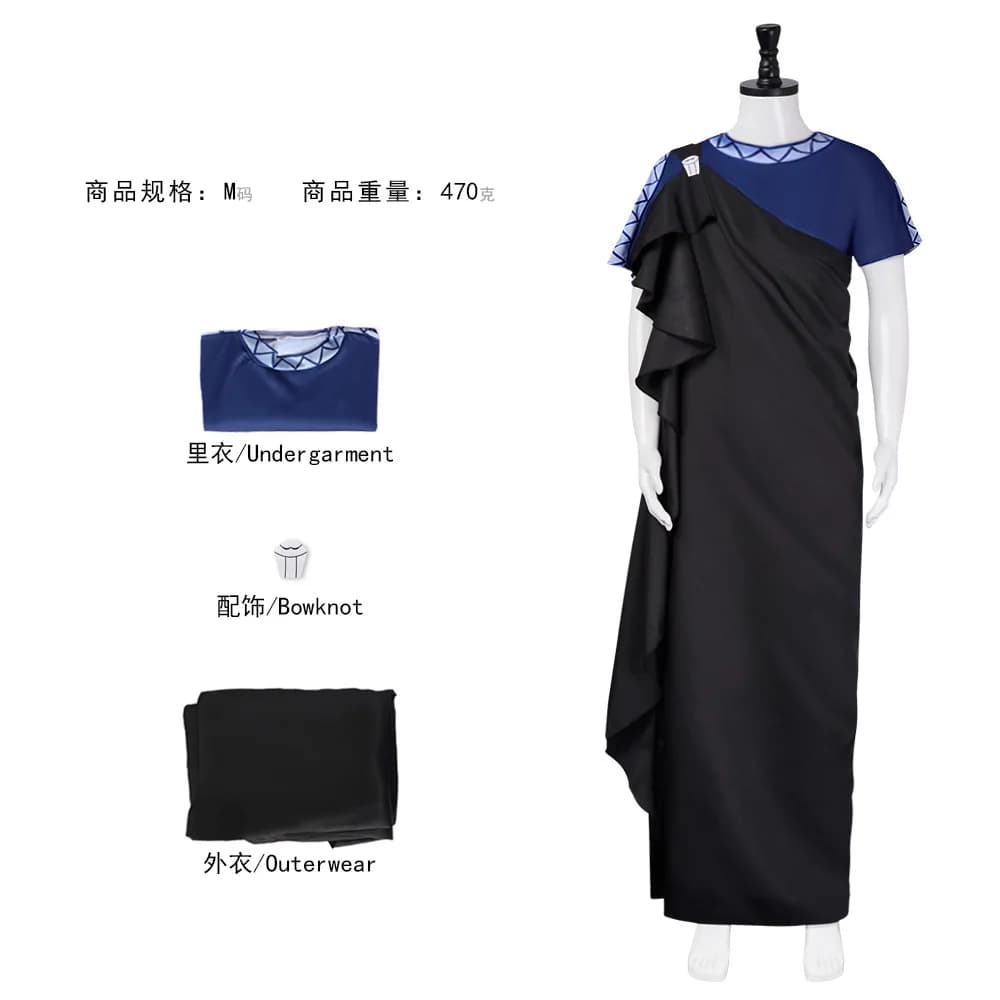 Costume Cosplay del Personaggio Megara di Hades, Abito Nero con T-Shirt per Uomo e Donna, Vestito per Carnevale e Giochi di Ruolo di Coppia