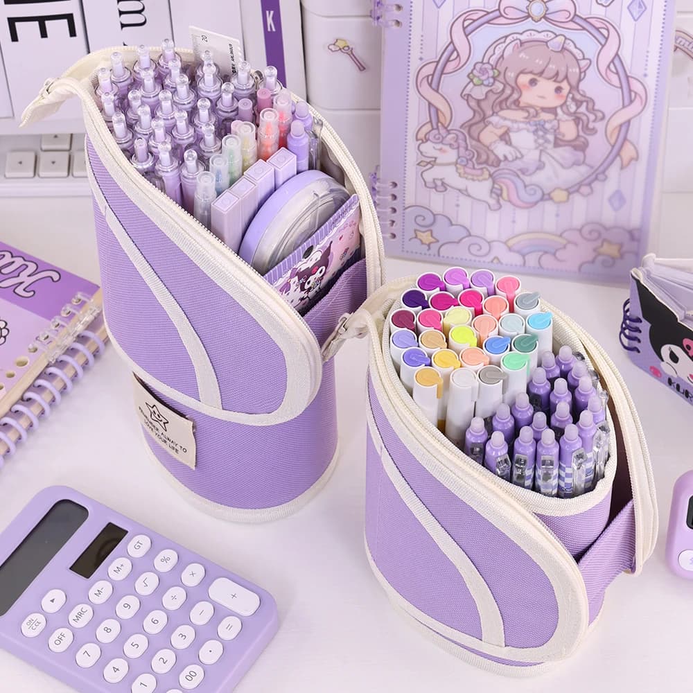 Stand Up Pen Bag Studente Cancelleria Pennarello Astuccio Portapenne Materiale scolastico Custodia per organizer in velluto a coste Regalo per ragazze Ragazzo