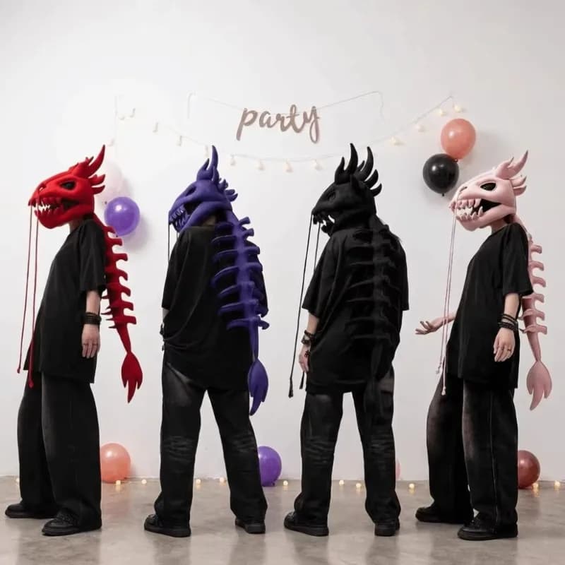 Maschera in Peluche a Forma di Teschio di Drago con Set Coda, Costume per Halloween e Feste a Tema