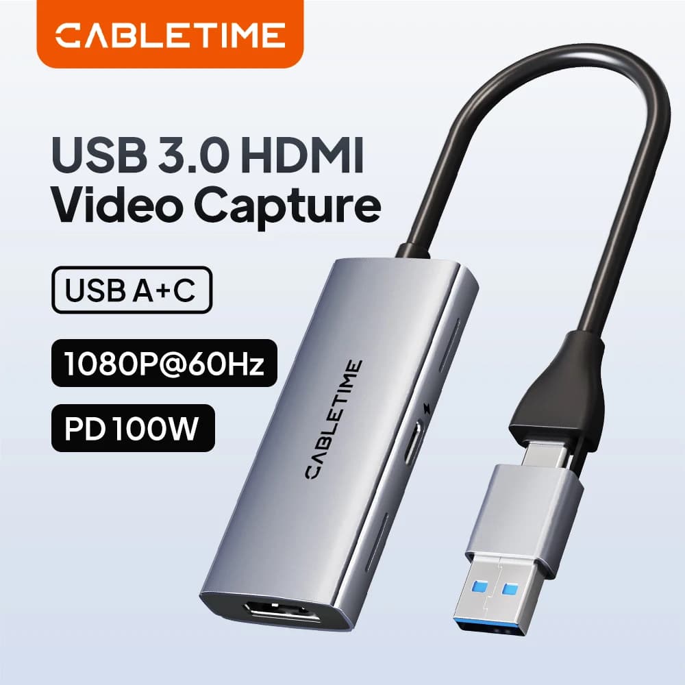 CABLETIME Scheda di acquisizione video USB3.0 4K con PD 100W HDMI a USB/Type-c Video Game Grabber per PC Camera Switch Xbox PS4/5