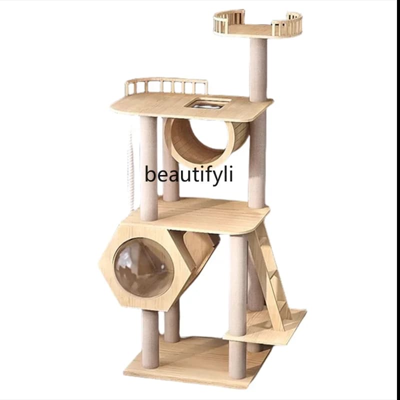 LXHousehold Struttura da arrampicata per gatti in legno massello Nido per gatti Scaffale per alberi Piattaforma per saltare Colonna da arrampicata IntegrataSSS