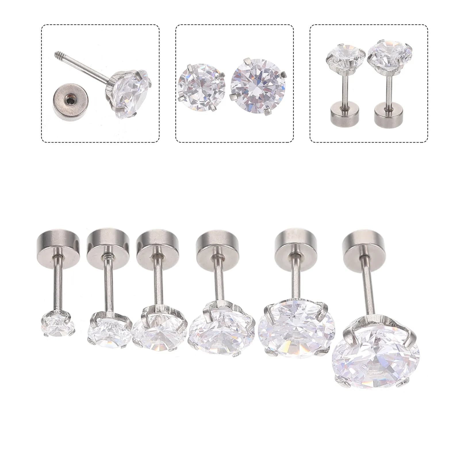 Set di 6 Orecchini a Cartilagine con Strass per Uomo, Orecchini a Perno in Acciaio Inossidabile, Eleganti e Comodi per Uso Quotidiano e Feste