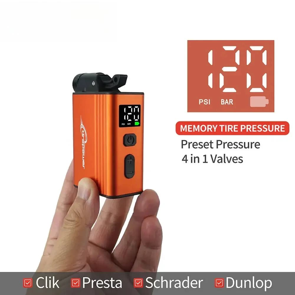 120 PSI Portable Electric Inflator Pump Custom Tire Pressure Display Tire Inflator MTB Road Bike with Schrader Presta Clik Valve