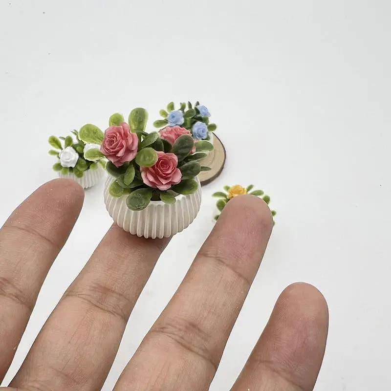 1Pcs Mini Rose Plant Potted Plants Model Miniature Landscape Handicrafts Doll House Living Room Scene Decoration