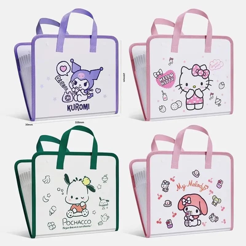 Organizzatore di documenti Sanrio Kuromi A4 a fisarmonica, cartella multi-tasca con maniglia, graziosa borsa portadocumenti Sanrio per scuola e ufficio